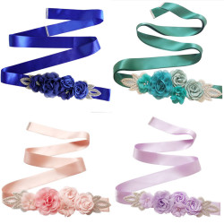 Crystal Pearls Wedding Rose Flower Belt Satin Rhinestones Evening Prom Dress Belt Bridal Ribbon Sash Bridesmaids Women