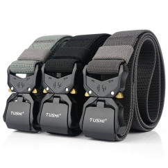 Elastic Jeans Belt For Men Aluminum Alloy Pluggable Buckle Training Tactical Belts Comfortable High Quality Male Belt