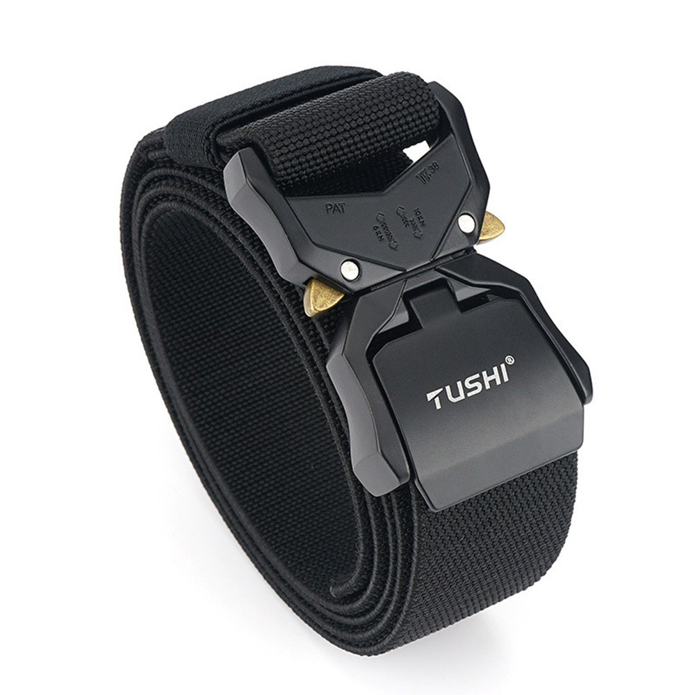 Elastic Jeans Belt For Men Aluminum Alloy Pluggable Buckle Training Tactical Belts Comfortable High Quality Male Belt