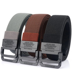 Double Metal Buckle Belt Elastic Nylon Elastic Men's Trendy Casual Belt Canvas Braided Belt Military Tactical Belt Male