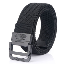 Double Metal Buckle Belt Elastic Nylon Elastic Men's Trendy Casual Belt Canvas Braided Belt Military Tactical Belt Male