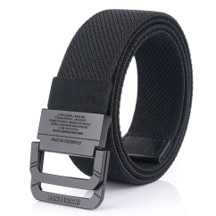Double Metal Buckle Belt Elastic Nylon Elastic Men's Trendy Casual Belt Canvas Braided Belt Military Tactical Belt Male