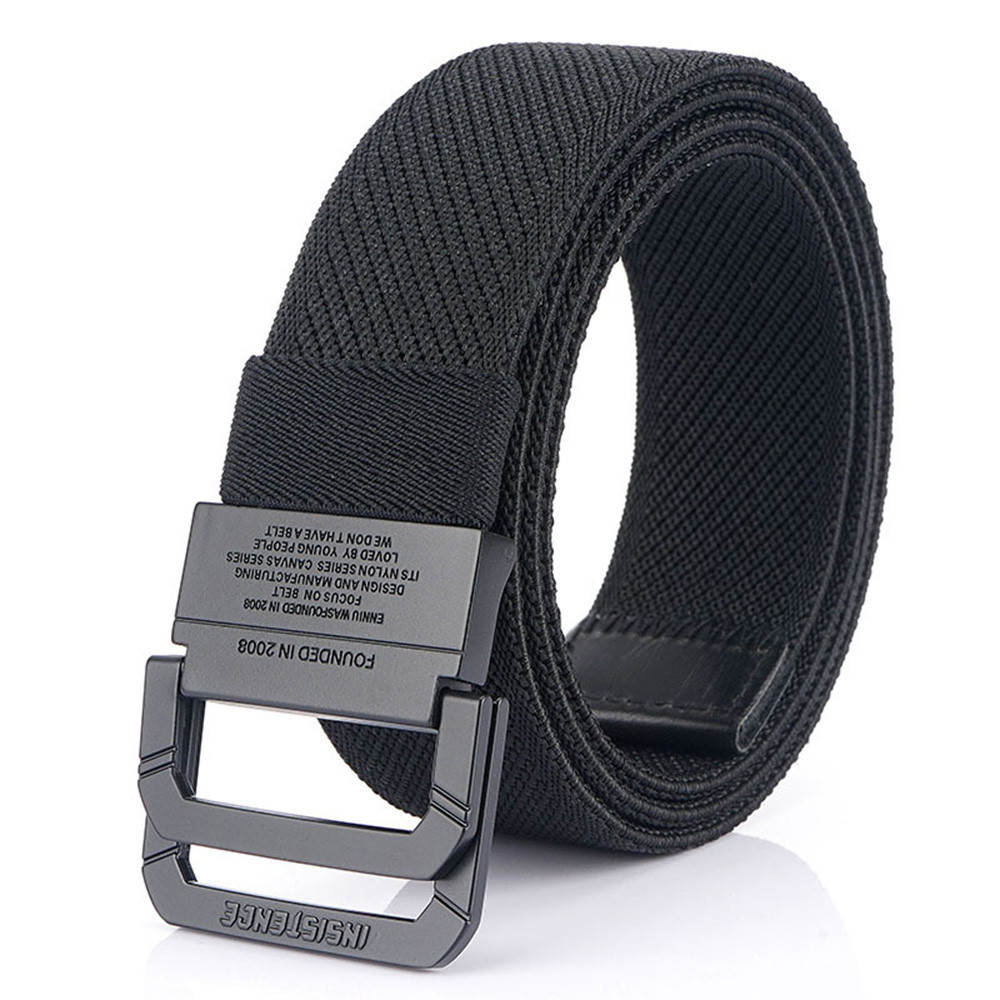 Double Metal Buckle Belt Elastic Nylon Elastic Men's Trendy Casual Belt Canvas Braided Belt Military Tactical Belt Male