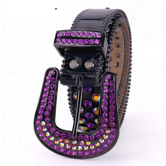 Sparkle Rhinestone for Men Women Western Cowboy Purple Stone Crystal Studded Belt Strap for Jeans, Ideal Choice for Gifts