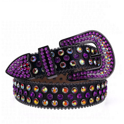 Sparkle Rhinestone for Men Women Western Cowboy Purple Stone Crystal Studded Belt Strap for Jeans, Ideal Choice for Gifts