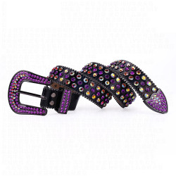 Sparkle Rhinestone for Men Women Western Cowboy Purple Stone Crystal Studded Belt Strap for Jeans, Ideal Choice for Gifts