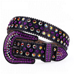 Sparkle Rhinestone for Men Women Western Cowboy Purple Stone Crystal Studded Belt Strap for Jeans, Ideal Choice for Gifts