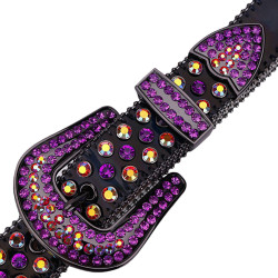 Sparkle Rhinestone for Men Women Western Cowboy Purple Stone Crystal Studded Belt Strap for Jeans, Ideal Choice for Gifts