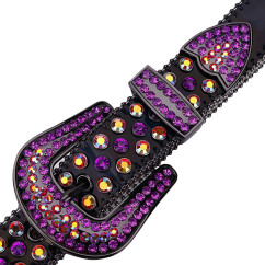 Sparkle Rhinestone for Men Women Western Cowboy Purple Stone Crystal Studded Belt Strap for Jeans, Ideal Choice for Gifts
