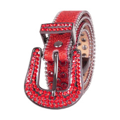 Men's Women's Fashion Sparkle Red Rhinestone Belt Strap Western Cowboy Cowgirl Bling Bling Crystal Studded Belt for Jeans Dress