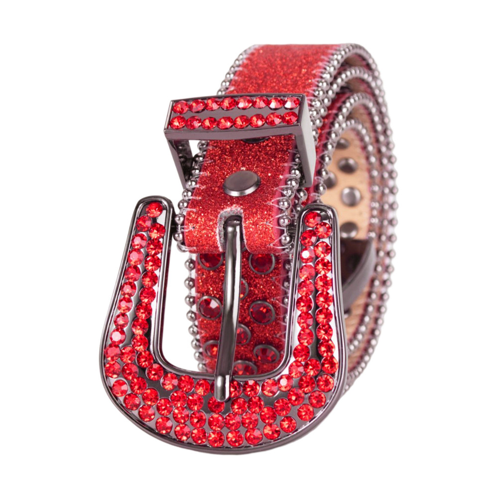 Men's Women's Fashion Sparkle Red Rhinestone Belt Strap Western Cowboy Cowgirl Bling Bling Crystal Studded Belt for Jeans Dress