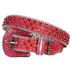 Men's Women's Fashion Sparkle Red Rhinestone Belt Strap Western Cowboy Cowgirl Bling Bling Crystal Studded Belt for Jeans Dress