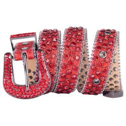 Men's Women's Fashion Sparkle Red Rhinestone Belt Strap Western Cowboy Cowgirl Bling Bling Crystal Studded Belt for Jeans Dress