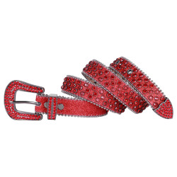 Men's Women's Fashion Sparkle Red Rhinestone Belt Strap Western Cowboy Cowgirl Bling Bling Crystal Studded Belt for Jeans Dress