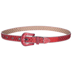 Men's Women's Fashion Sparkle Red Rhinestone Belt Strap Western Cowboy Cowgirl Bling Bling Crystal Studded Belt for Jeans Dress