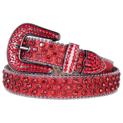 Men's Women's Fashion Sparkle Red Rhinestone Belt Strap Western Cowboy Cowgirl Bling Bling Crystal Studded Belt for Jeans Dress