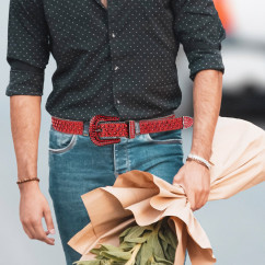 Men's Women's Fashion Sparkle Red Rhinestone Belt Strap Western Cowboy Cowgirl Bling Bling Crystal Studded Belt for Jeans Dress