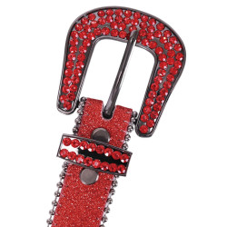 Men's Women's Fashion Sparkle Red Rhinestone Belt Strap Western Cowboy Cowgirl Bling Bling Crystal Studded Belt for Jeans Dress