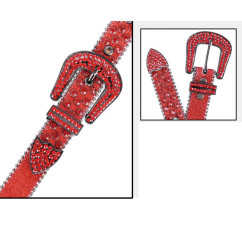Men's Women's Fashion Sparkle Red Rhinestone Belt Strap Western Cowboy Cowgirl Bling Bling Crystal Studded Belt for Jeans Dress