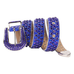 Sparkle Rhinestone for Men Women Western Cowboy Blue Stone Crystal Studded Belt Strap for Jeans, Ideal Choice for Gifts