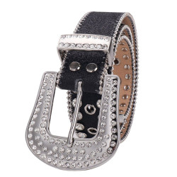 Sparkle Rhinestone for Men Women Western Cowboy Silver Stone Crystal Studded Belt Strap for Jeans, Ideal Choice for Gifts