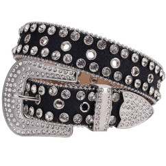 Sparkle Rhinestone for Men Women Western Cowboy Silver Stone Crystal Studded Belt Strap for Jeans, Ideal Choice for Gifts