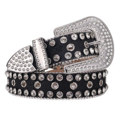 Sparkle Rhinestone for Men Women Western Cowboy Silver Stone Crystal Studded Belt Strap for Jeans, Ideal Choice for Gifts
