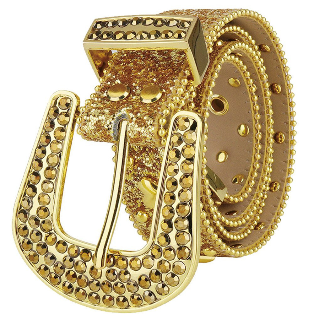 Sparkle Rhinestone for Men Women Western Cowboy Gold Stone Crystal Studded Belt Strap for Jeans, Ideal Choice for Gifts