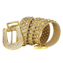 Sparkle Rhinestone for Men Women Western Cowboy Gold Stone Crystal Studded Belt Strap for Jeans, Ideal Choice for Gifts