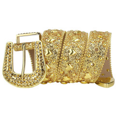 Sparkle Rhinestone for Men Women Western Cowboy Gold Stone Crystal Studded Belt Strap for Jeans, Ideal Choice for Gifts