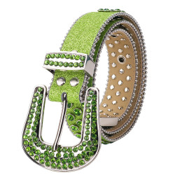 Sparkle Rhinestone for Men Women Western Cowboy Green Stone Crystal Studded Belt Strap for Jeans, Ideal Choice for Gifts