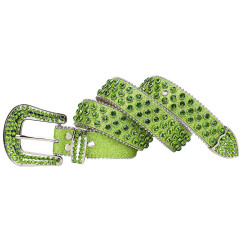 Sparkle Rhinestone for Men Women Western Cowboy Green Stone Crystal Studded Belt Strap for Jeans, Ideal Choice for Gifts