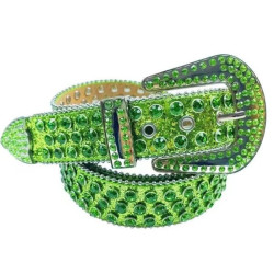 Sparkle Rhinestone for Men Women Western Cowboy Green Stone Crystal Studded Belt Strap for Jeans, Ideal Choice for Gifts