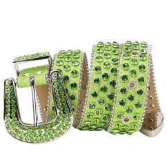 Sparkle Rhinestone for Men Women Western Cowboy Green Stone Crystal Studded Belt Strap for Jeans, Ideal Choice for Gifts