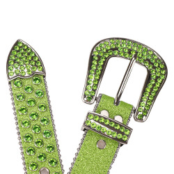Sparkle Rhinestone for Men Women Western Cowboy Green Stone Crystal Studded Belt Strap for Jeans, Ideal Choice for Gifts