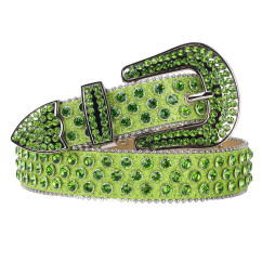Sparkle Rhinestone for Men Women Western Cowboy Green Stone Crystal Studded Belt Strap for Jeans, Ideal Choice for Gifts