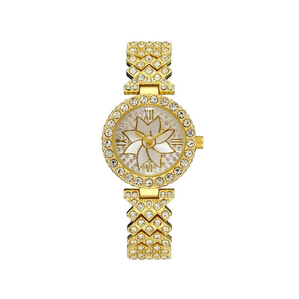Elegant With Bracelet Gypsophila Watch Bling Bling Alloy Flower Diamond Watch Rose Gold Quartz Watch