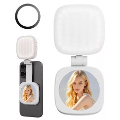 360° Rotation Magnetic Phone Selfie Light 3 Color Retractable adjustment Mobile Phone Fill Light with Makeup Mirror Dimmable