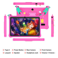 Kids Tablet 7 Inch Android 13 4GB (2+2 VIRTUAL) RAM 32GB ROM WiFi Bluetooth Children Software Installed with Lanyard