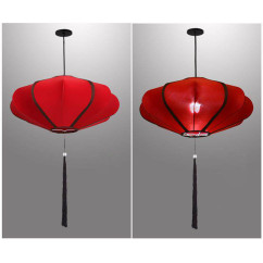 Chinese Lantern Dining Room Pendant Light Fabric Solid UFO Restaurant Hanging Lamp