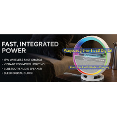 6-in-1 LED Alarm Clock | Pxujoqecg | Bluetooth Speaker &amp; Charger