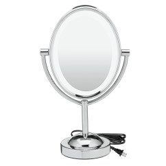 Conair Lighted Makeup Mirror, LED Vanity Mirror, 1X/7X Magnifying Mirror, Double Sided, Corded in Polished Chrome