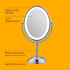 Conair Lighted Makeup Mirror, LED Vanity Mirror, 1X/7X Magnifying Mirror, Double Sided, Corded in Polished Chrome