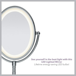 Conair Lighted Makeup Mirror, LED Vanity Mirror, 1X/7X Magnifying Mirror, Double Sided, Corded in Polished Chrome