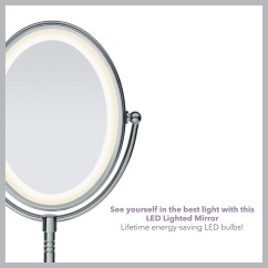 Conair Lighted Makeup Mirror, LED Vanity Mirror, 1X/7X Magnifying Mirror, Double Sided, Corded in Polished Chrome