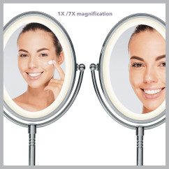 Conair Lighted Makeup Mirror, LED Vanity Mirror, 1X/7X Magnifying Mirror, Double Sided, Corded in Polished Chrome