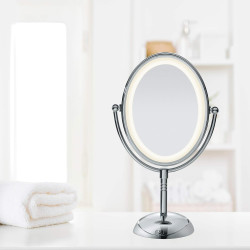 Conair Lighted Makeup Mirror, LED Vanity Mirror, 1X/7X Magnifying Mirror, Double Sided, Corded in Polished Chrome