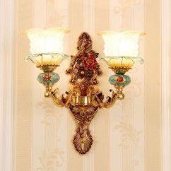 Luxury Living Room Wall Light European Rustic Zinc Alloy Carved Stair Case Glass Shade Mirror Front Bedroom Wall Lamps img 7