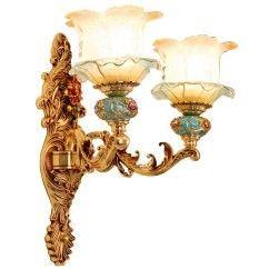 Luxury Living Room Wall Light European Rustic Zinc Alloy Carved Stair Case Glass Shade Mirror Front Bedroom Wall Lamps img 1