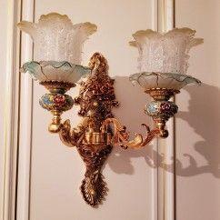 Luxury Living Room Wall Light European Rustic Zinc Alloy Carved Stair Case Glass Shade Mirror Front Bedroom Wall Lamps img 6